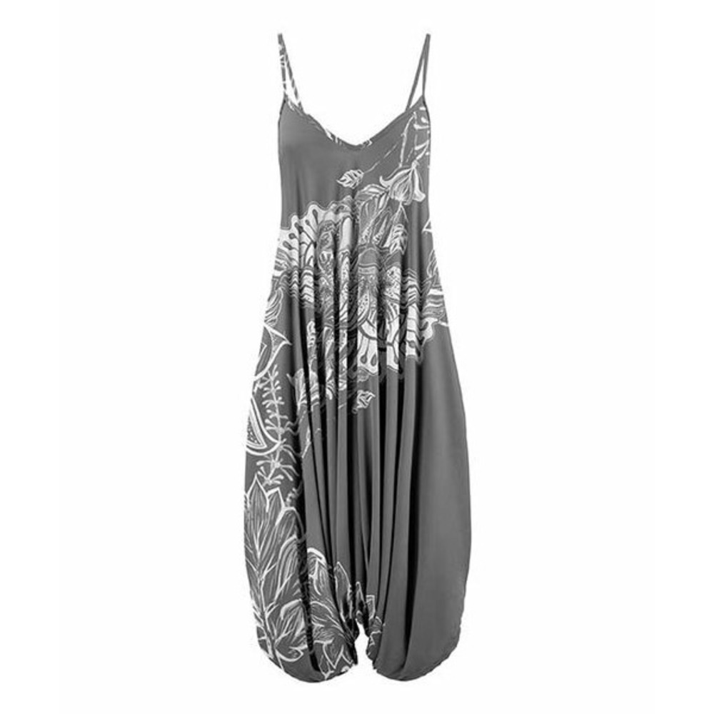 Women Summer Overall Dress Under The Knee Length Size 3XL White And Gray Colors